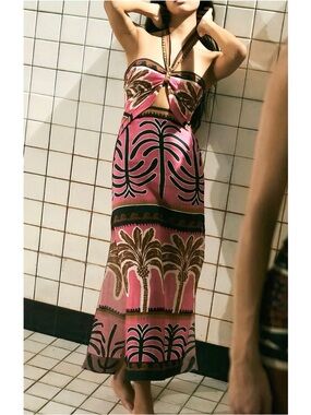 Johanna Ortiz Linen Maxi Cut-Out Unexpected Symbolism Halter Dress